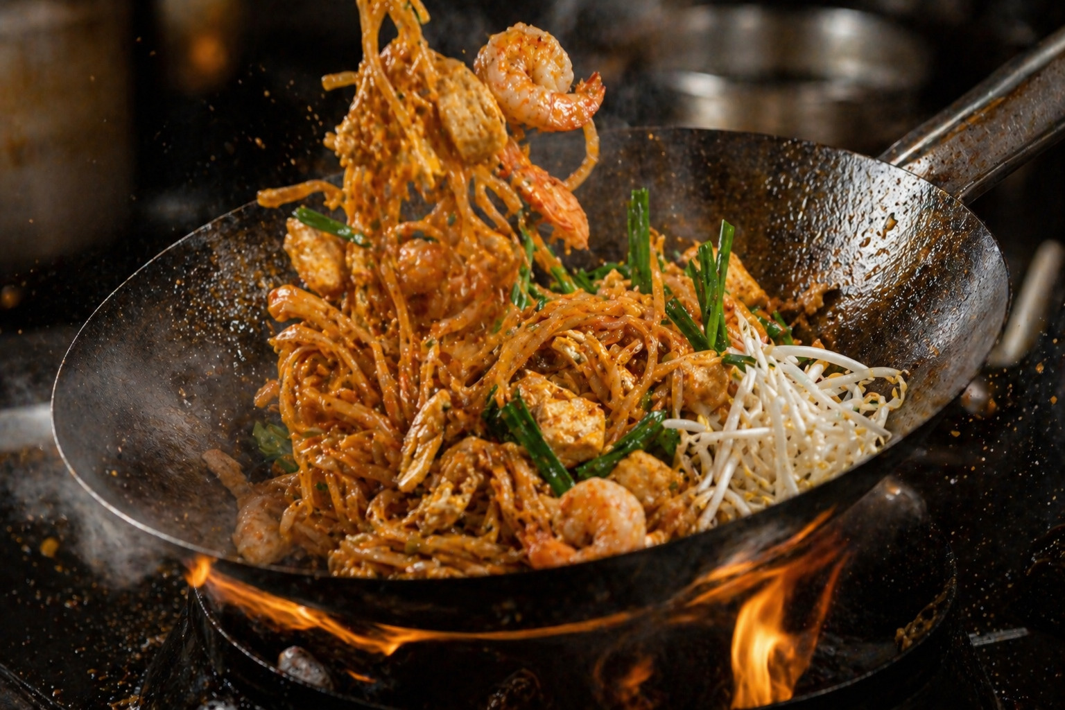 jak uvarit pad thai postup smazeni nudli ve woku krevety vejce a zelenina autenticka priprava